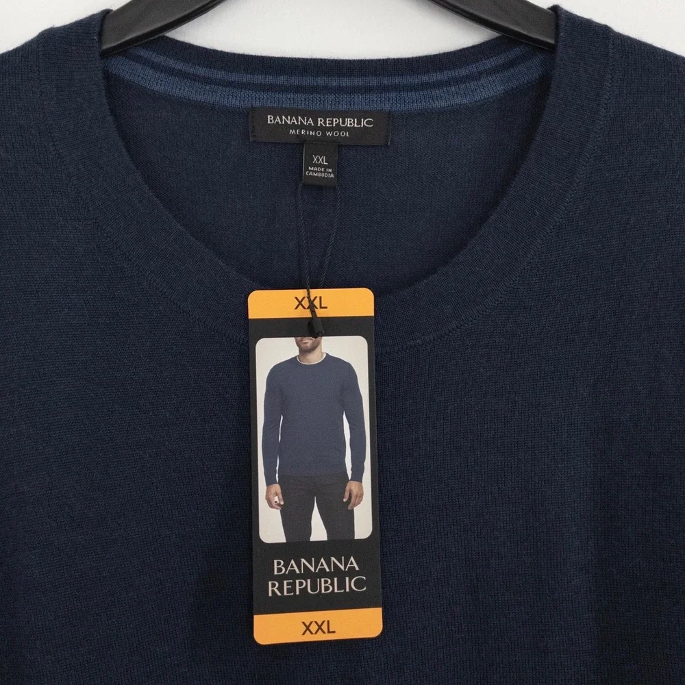 Banana Republic Merino Wool Sweater Men's XXL Navy Crew Neck Lightweight NWT